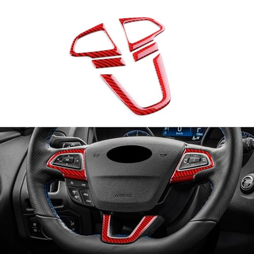 FXETRNL Real Carbon Fiber Steering Wheel, Button Chin Frame Covers for Ford Focus RS/ST/SE/ECO Boost (2015-2018), Decor Stickers Kit Interior Car Accessories, Red