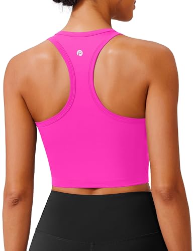 Image of PINSPARK Sports Bra Longline Racerback Tank Tops for Women Padded Workout Yoga Top