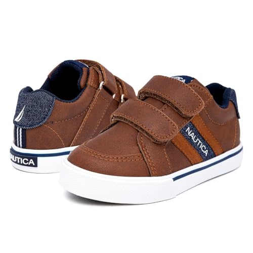 Nautica Kids' Double Strap Sneakers | Casual Athletic Shoes for Boys and Girls | Durable and Comfortable Fit for Toddlers and Little Kids-Adish-Tan Navy Pop Size-10 by Nautica - Image 6