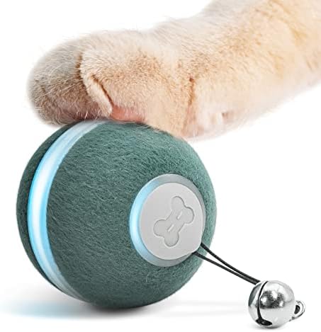 Cheerble [3 Interactive Modes Smart Interactive Cat Toy, Automatic Moving Bouncing Rolling Ball for Indoor Cat Kitten Birthday Gift, Self Rotating Ball with Lights and Bell, USB Rechargeable Green