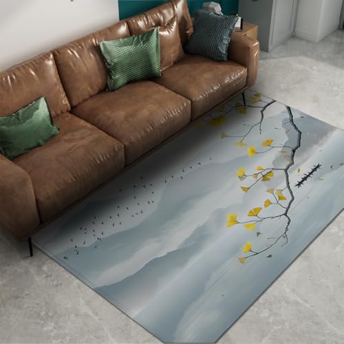 Tapis de salon oriental ginkgo et oiseaux lavable 180x270cm - 6