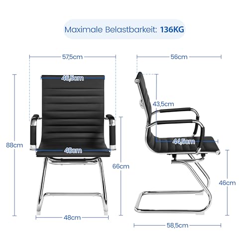 Yaheetech Besucherstuhl Konferenzstühle freischwinger stühle mit armlehne Bürostühle Esszimmerstuhl 2 Stück für Konferenz-Raum/Wartezimmer/Büro/Esszimmer Schwarz
