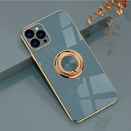 Omorro iPhone 12 Pro Max Ring Holder Case - 360 Degree Rotation Kickstand, Shiny Plating Rose Gold Edge, Magnetic Car Mount Compatible, Slim Soft Tpu for Women Girls, 6.7 Inch Gray