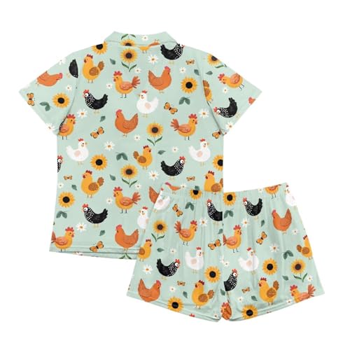 Image of Renewold Women's Short Sleeve Pajama Set Button Down Sleepwear with Notch Collar Soft Lounge Top and Shorts with Pockets