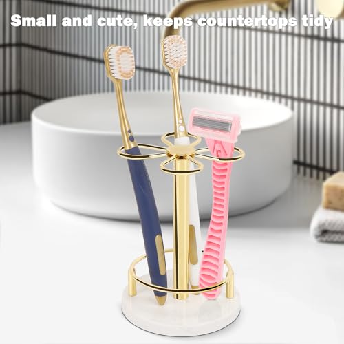 Image of Toothbrush Holder Stand for Bathroom, Metal Toothbrush Organizer with Marble Base, Toothbrush Storage Collection for Family, Suitable for Home Hotel Countertop Vanity (Small, Gold)