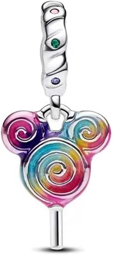 Fit Women Bracelet Necklaces Fashion Gifts 925 Sterling Silver DIY Jewelry (Mickey Rainbow Lollipops Dangle Charm 949) - Image 2
