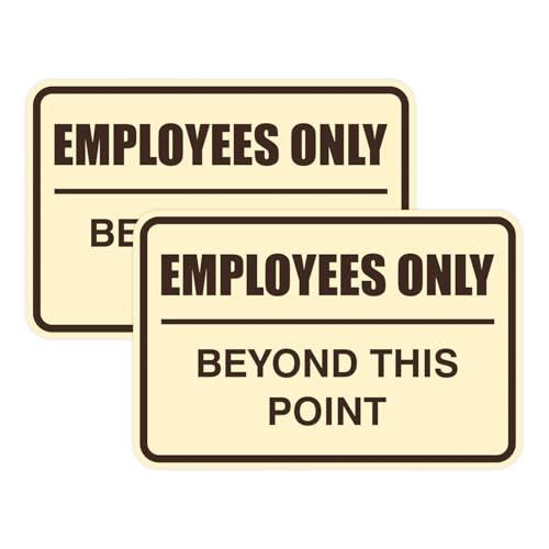 All Quality Classic Framed Employees Only Beyond This Point Wall or Door Sign | Easy to Install Business Signage - Large (Ivory-Dark Brown) 2 Pack