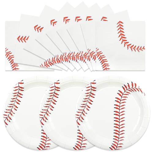 HFBOBP 50pcs Baseball Plates and Napkins Party Supplies Baseball Themed Birthday Party Decorations 7Inch Baseballs Dessert Plates Disposable Paper Dinnerware Tableware Set Baseballs Party Favors