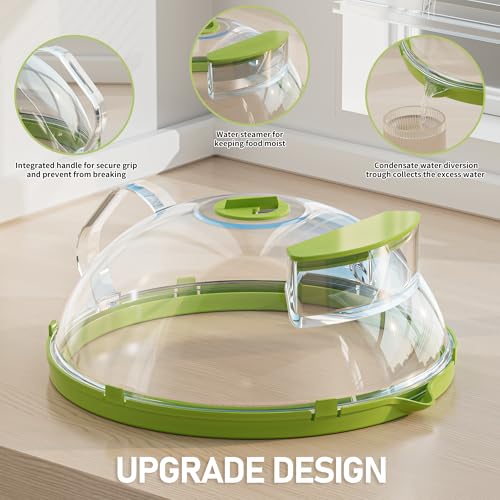 Microwave Splatter Cover Heat Retention, 10 inch Full Clear Microwave Food Cover With Water Steamer for Food Moistness, Kitchen Gadgets Accessories, Green