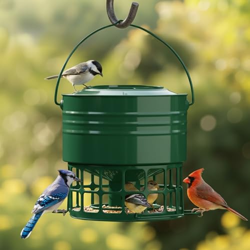 KOL Large Bird Feeder for Outdoors, 10LB Capacity Powder Coated Metal Feeder with 32 Feeding Ports & 3 Perches, Easy-Clean Hanging Birdfeeder for Cardinals, Bluebirds, Finches (Jasper)
