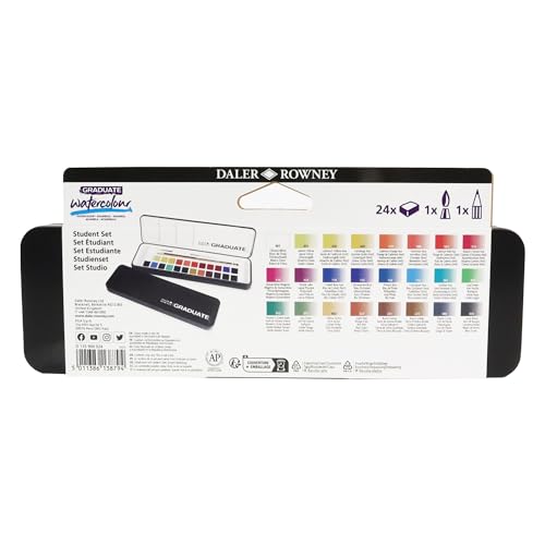 Daler Rowney Graduate Watercolor Aquarela em Pastilha com Estojo 24 Cores