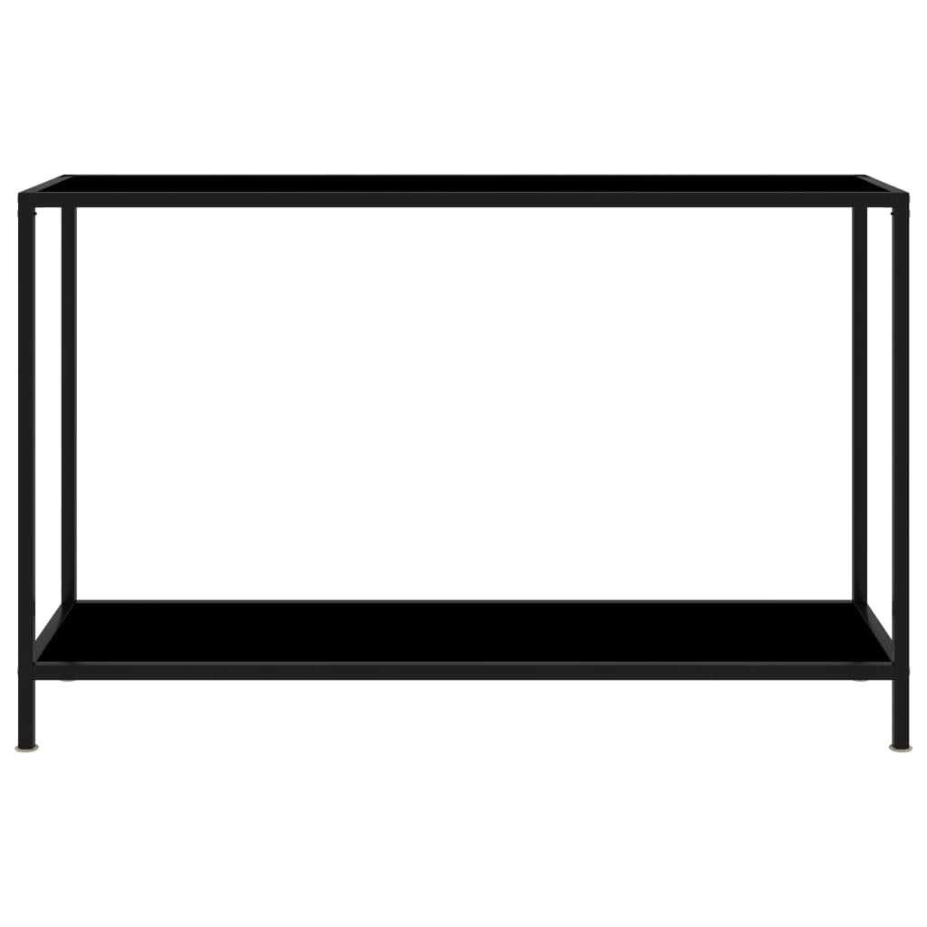 Stolik konsolowy, czarny, 120 x 35 x 75 cm, ze szkła hartowanego, stół do przedpokoju z dolną półką, stylowy stolik do odkładania ze stali i szkła