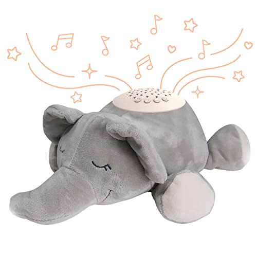 Image of PureBaby Sound Sleepers Portable Sound Machine & Star Projector - Plush Sleep Aid for Baby and Toddlers with Soothing Night Light Display, 10 Lullabies, White Noise, and Heartbeat Sounds (Elephant)