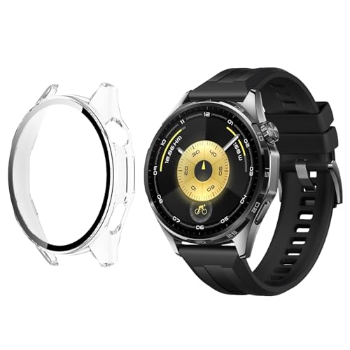 HidWee Custodia Compatibile con HUAWEI Watch GT6/GT 6 46MM Cover, [1 Pezzi] PC Rigida Antiurto Case con 9H Durezza Vetro Temperato, HD Anti Graffio Protezione Totale Custodia - Trasparente