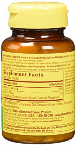 Nature Made Folic Acid (400 mcg) Tablets, 250 Count, Pack of 2