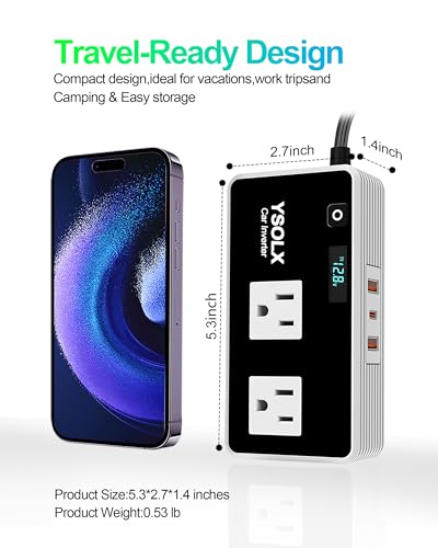 Image of YSOLX 300W Car Power Inverters for Vehicles | Car Inverter 12V to 110V With 3 USB Fast Charger And Car Plug Adapter Outlet for Laptop Computer Charger