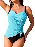 TASHEHE Women's One Piece Swimsuit Sexy Push Up Underwire Bathing Suit Ruched High Waisted Tummy Control Swimwear - 429 / Light Blue - Large