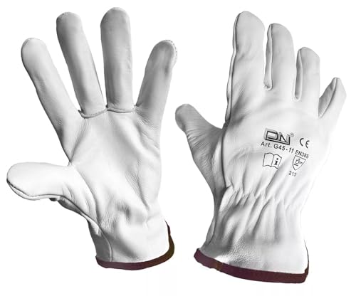 Guanti da Lavoro in Pelle Fiore Bovino | 6 paia | Taglia 7 8 9 10 11 | Ideali per Edilizia, Carpenteria, Giardinaggio, Meccanica, Rinforzati, Altamente resistenti e Professionali (11)