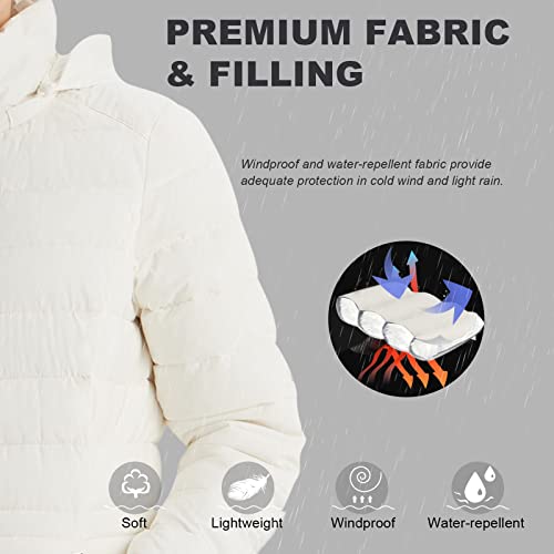 Slowtown Women’s Winter Puffer Jacket Packable Hooded Puffer Jacket Lightweight Warm Puffer Coat (White, Medium) #TOP3