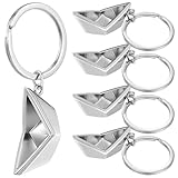 MOBUTOFU 5 Stück Metall Schlüsselanhänger Papierboot Klein Langlebiger Schlüsselring mit Einzigartigem Design Witzige Schlüsseldekoration Geschenk für Männer und Frauen