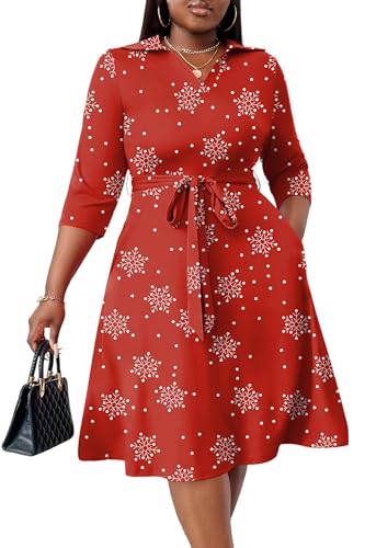 FANDEE Red Plus Size Midi Dress for Women - Summer