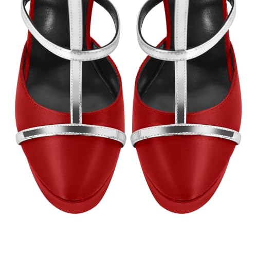 Women's Platform T Strap Closed Round Toe Stiletto High Heels Pumps2