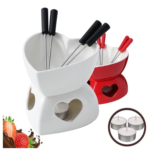 Conjunto Fondue Em Cerâmica Coração 9 Peças 320ml Chocolate Queijo - 3 Velas (Branco)