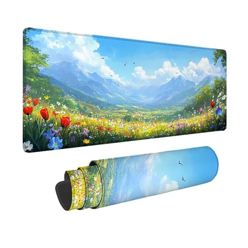 Tapis de souris XXL vert tapis souris prairie sous main imperméable pour PC gamer