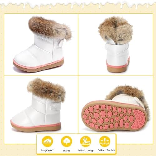 Kids Snow Boots Toddler Girls Boys Waterproof Toddler Winter Boots Lightweight Fur Lined Winter Shoes Outdoor Indoor Baby Walking Boots (Toddler/Little Kid) 7