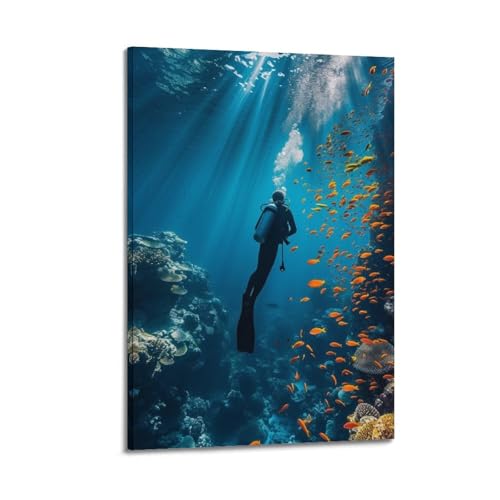 Poster mural poissons décoration murale moderne rétroéclairée 30x45 cm avec cadre