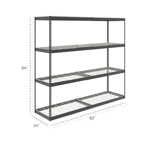 MonsterRax Heavy Duty Garage Shelving - 24\" x 92\" x 84\" - 500 lbs/Shelf - Adjustable 4 Tier Metal Utility Shelves - High Grade Steel Storage Rack for Warehouse, Basement - Hammertone Finish