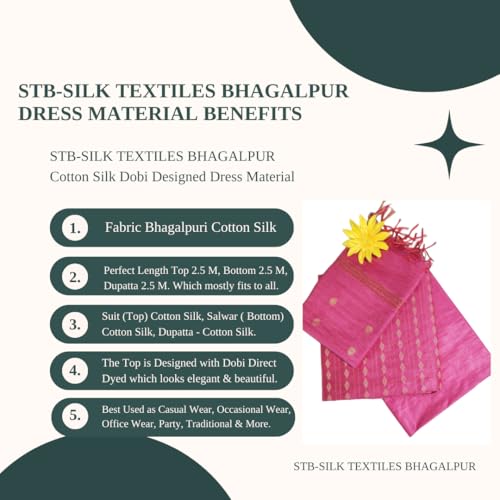 Image of STB-SILK TEXTILES BHAGALPUR Women's Bhagalpuri Cotton Silk Unstitched Salwar Suit Dress Material With Dupatta
