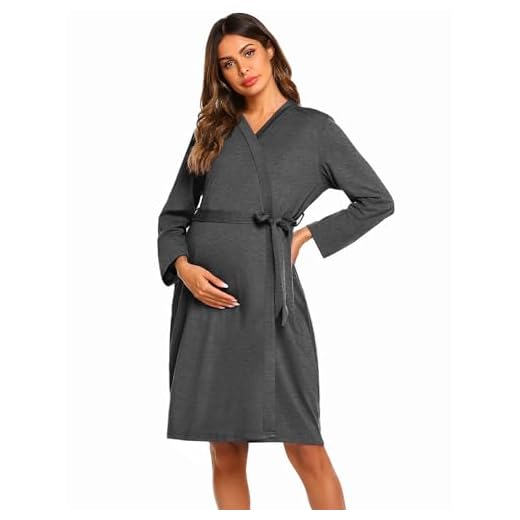 Ekouaer Maternity Hospital Robes Birthing Gown Labor and Delivery Nursing Nightgown Summer Robe for Women Grey S