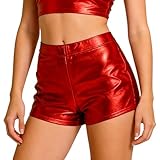Wildarms Shorts Mujer Metalizados, Pantalones Cortos Cintura Alta Tipo Cuero sintético elástico; Hot Pants Brillo Vinilo (FR/ES, Letras, S, Regular, Regular, Rojo)