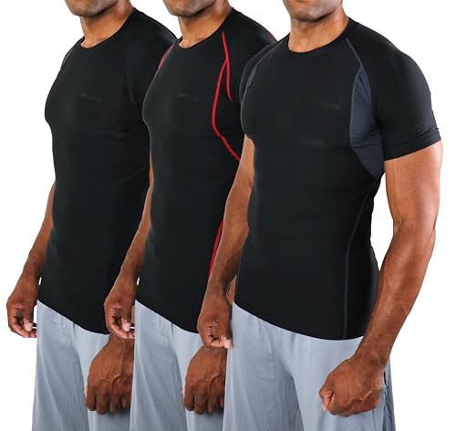 Image of DEVOPS 3 Pack Men's Athletic Short Sleeve Compression Shirts