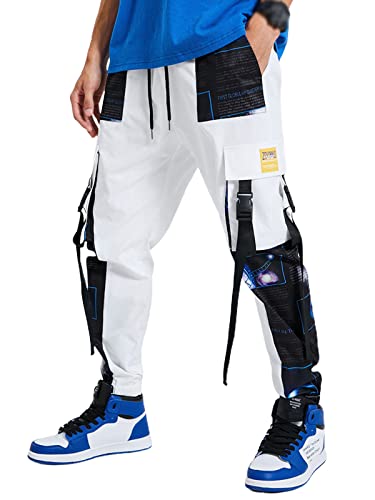 KOYYE Homme Pantalon Cargo Poches Multifonctions Pantalon de Travail Décontracté Pantalon Ample Hip Hop C-Blanc XL Cover