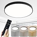 HOVENLA 19.7 Inch Round LED Ceiling Light Fixture, 36W Dimmable Flush Mount Ceiling Light with Remote, Modern Black Ceiling Light Fixture for Bedroom, Kitchen