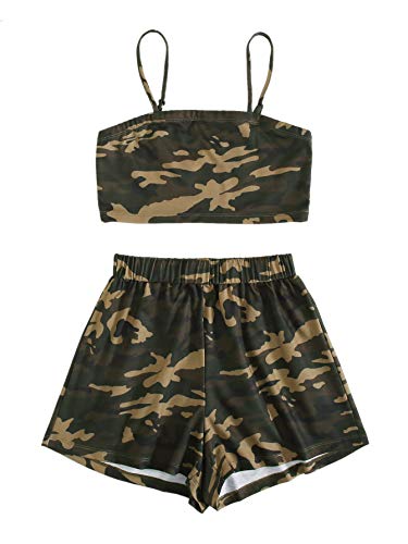 SweatyRocks Women s 2 Piece Set Halter Crop Top and Shorts Set Camo M