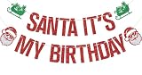Red Glitter Santa It's My Birthday Banner, Merry...