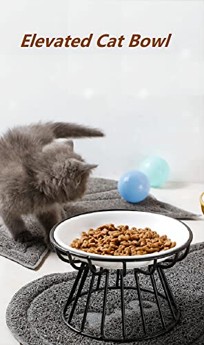 Image of 2PCS Elevated Cat Food Bowl, Whisker-Friendly Anti-Vomit Cat Plate, Ceramic Elevated Pet Dishes, Dishwasher Safe