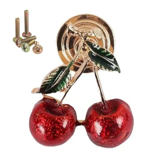 Wannianmu10Pcs Red Cherry Shape Metal knobs Cabinet Drawer Knob Pull Handle, Furniture Decorative Wardrobe Closet Cupboard Dresser Handles