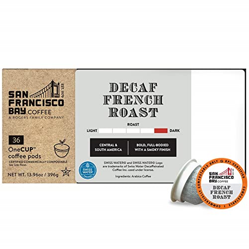 San Francisco Bay Compostable Coffee Pods - Decaf French Roast (36 Ct) K Cup Compatible Including Keurig 2.0, Dark Roast, Swiss Water Processed #TOP4