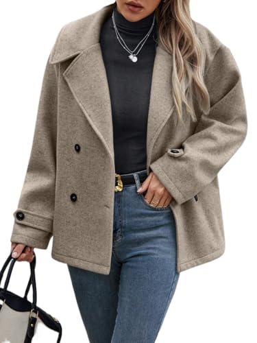 Women's Pea Coat Trench Jacket Lapel Collar Dropped Shoulder Loose Mid-Length Coat
