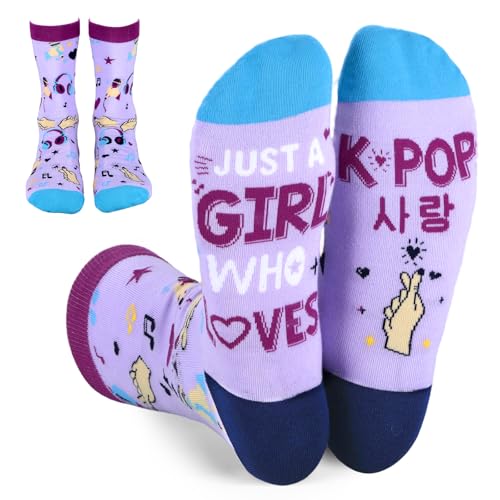 CYKARA Kpop Socks, K-Pop Merch, Music Gifts for Women K Pop Singing Socks for Teen Girls Kpop Fans Lovers, Korean Drama Gifts (Purple)