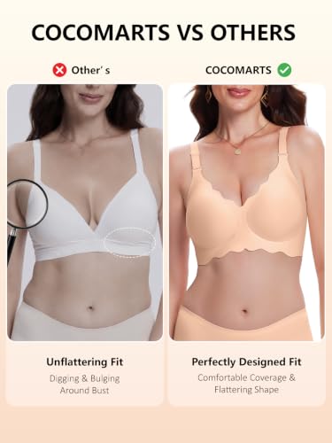 COCOMARTS Jelly Bras for Women No Underwire Scalloped Push Up Wireless Bralettes Seamless Soft Comfort Everyday Tshirt Bra Nude Medium