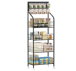 Nisorpa 4 Tier Supermarket Retail Display Rack with Wheels, 10 Hooks, Metal