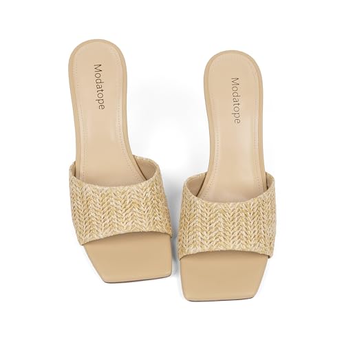 Image of Modatope Womens Heeled Sandals Open Square Toe Heels Chunky Block Heel Slip On Sandals for Women