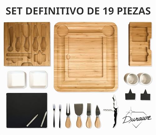 Miniatura 7 de Durawe Company Set Tabla De Queso De Bambú Y Cuchillos, Cuencos De Cerámica Y Abrebotellas Bandeja Queso 100 Madera Orgánica, Tabla Charcutería