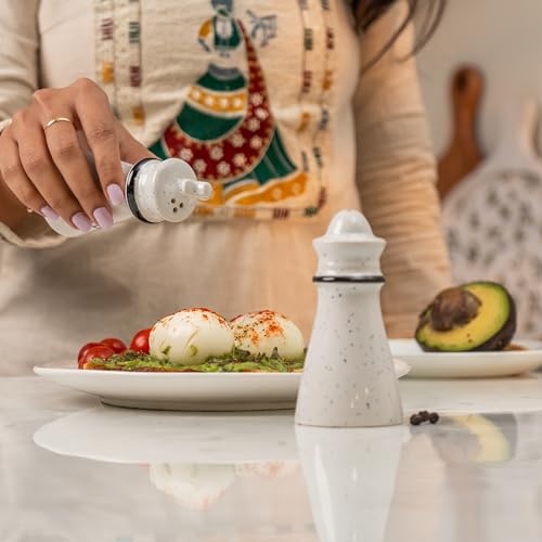 Image of His & Hers Salt & Pepper Shaker Set - Set of 2 Handcrafted Ceramic Shakers - Minimal Tabletop Essentials for Everyday Dining