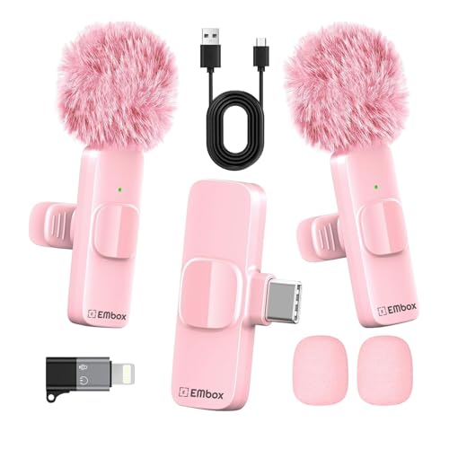 Image of EMBOX Mic Wireless with Type-C & Lightning, Wireless Dual Mic for YouTube Recording, 2.4GHz Wireless Microphone with Noise Cancellation, 20m Range, 6H Battery, Magnetic Clip